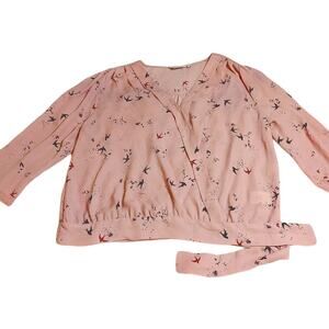 Reitmans Size Medium M Pale Pink Blouse Shirt Sheer Wrap Tie Button Chic Pastel